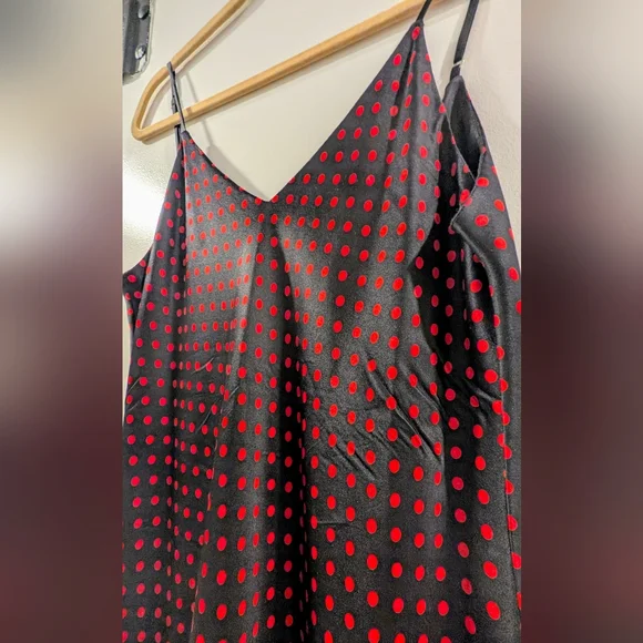 AMIRI Black With Red Polka Dots Asymmetrical Low Back Silk Dress - Picture 5 of 8